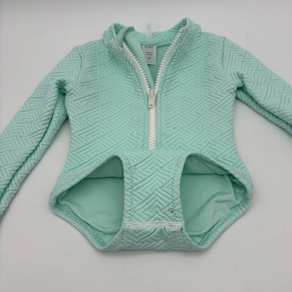 MINNY‎ WET Little Girl Rash Guard Swimsuit Long Sleeve Toddler Mint One Piece 2T